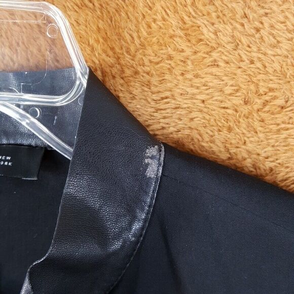 LAFAYETTE 148 Womens Top Size 6 Black Button Up Shirt Faux Leather Trim Stretch - Picture 5 of 11